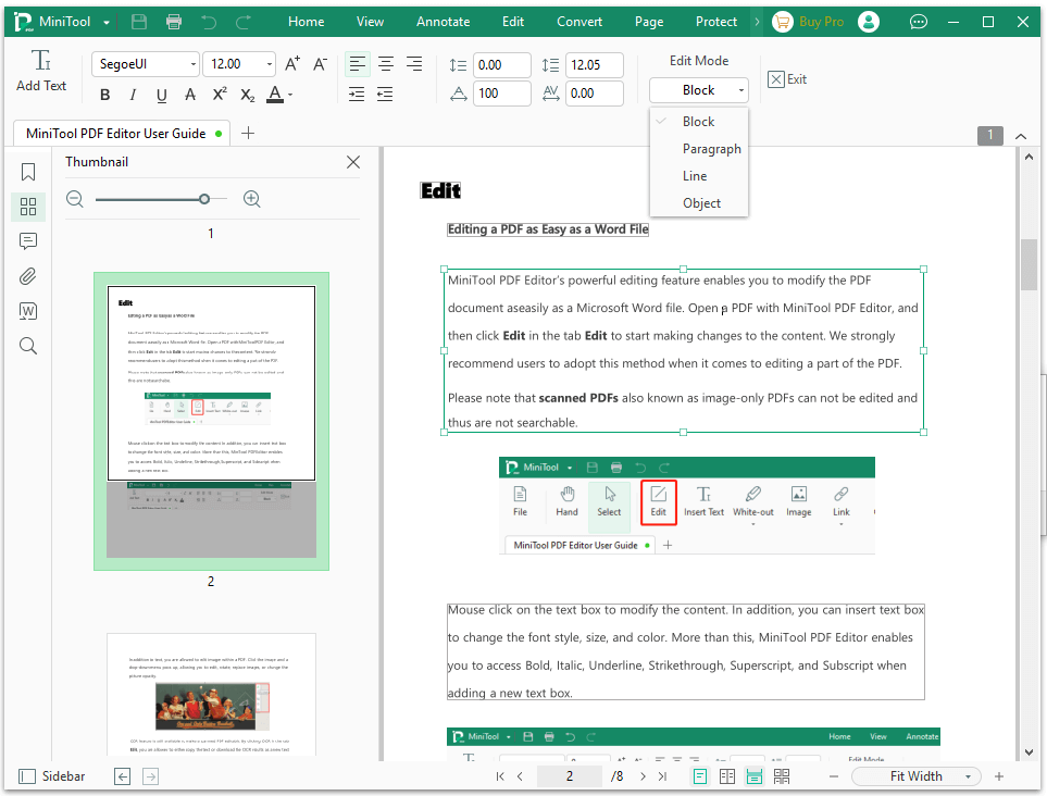 choose an Edit Mode to edit the PDF