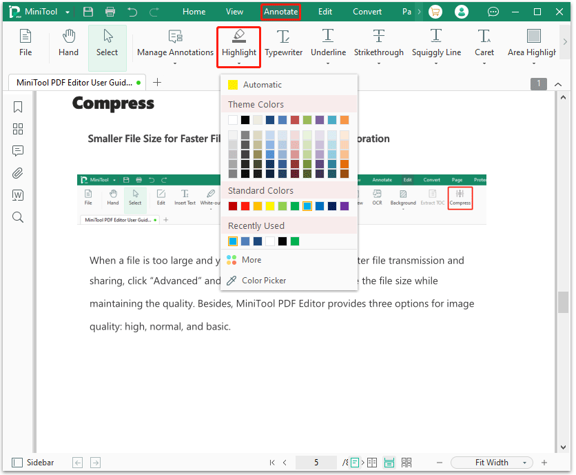 highlight a PDF with MiniTool PDF Editor