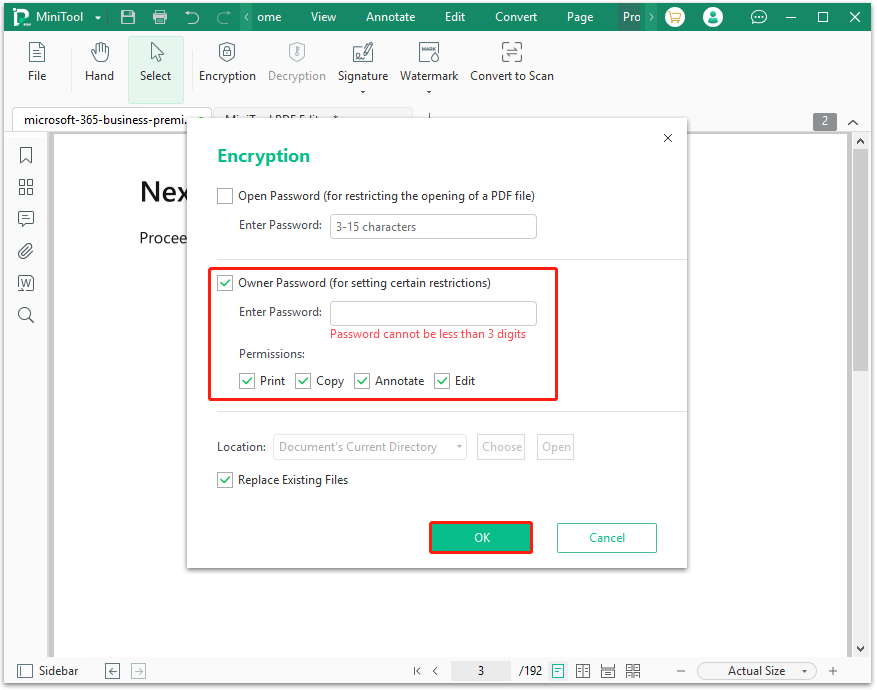 password protect a PDF with MiniTool PDF Editor