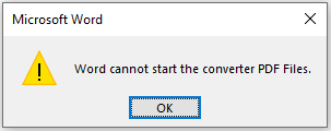 Word cannot start the converter PDF Files 