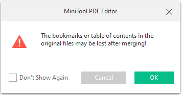 merging PDFs will remove bookmarks or table of contents