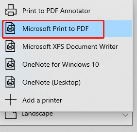 tap Microsoft Print to PDF
