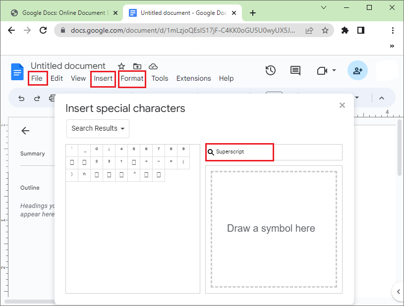 create text subscript and superscript in Google Docs