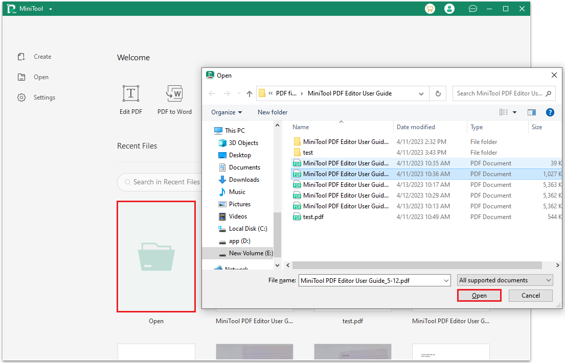 the steps to open PDF in MiniTool PDF Editor