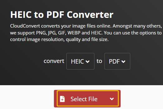 click Select File on cloudconvert