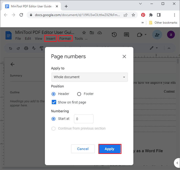 add page numbers to PDF