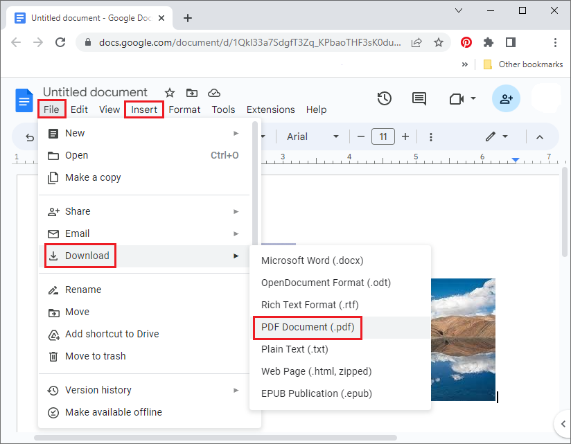 convert image to PDF in Google Drive
