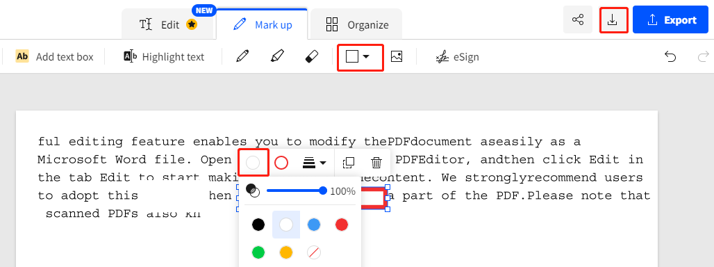white out PDF with the online tool