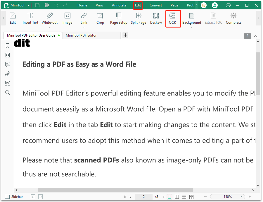 apply OCR with MiniTool PDF Editor
