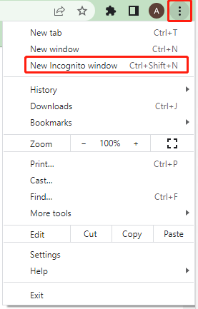 click New Incognito window