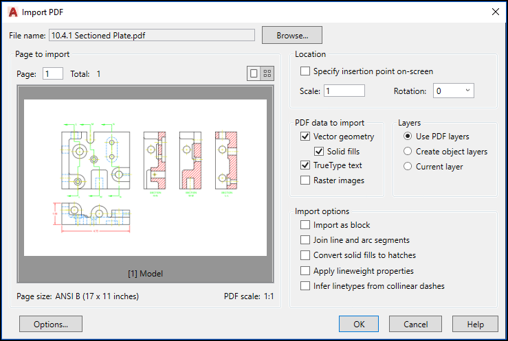 set importation options