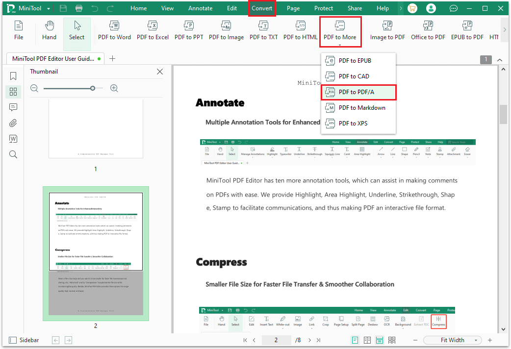 select PDF TOPDF/A from the PDF to More menu