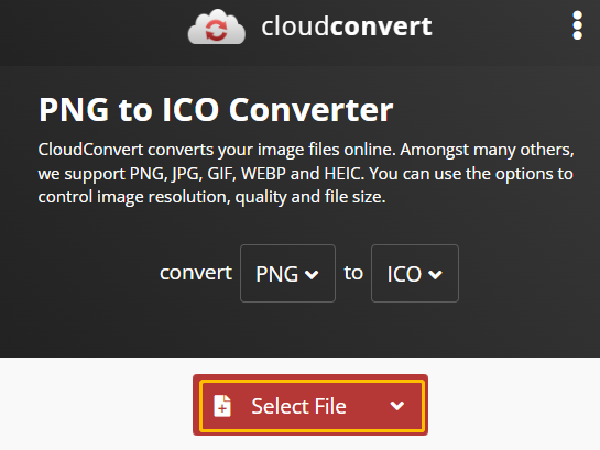 convert PNG to ICO using cloudconvert