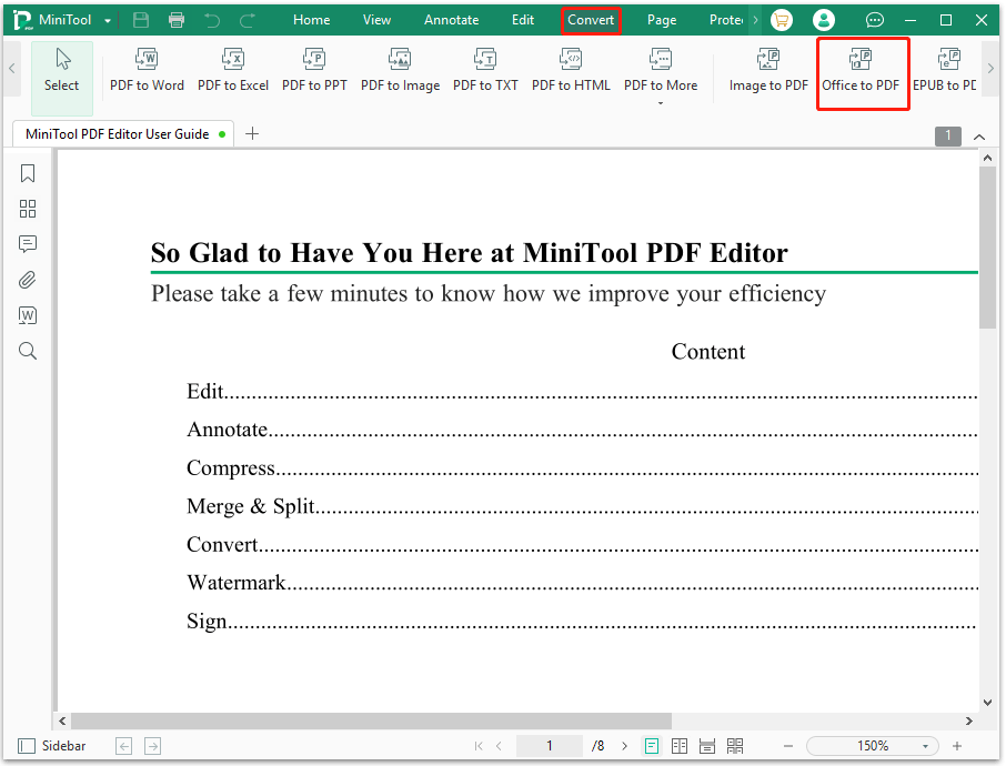 click on Office to PDF