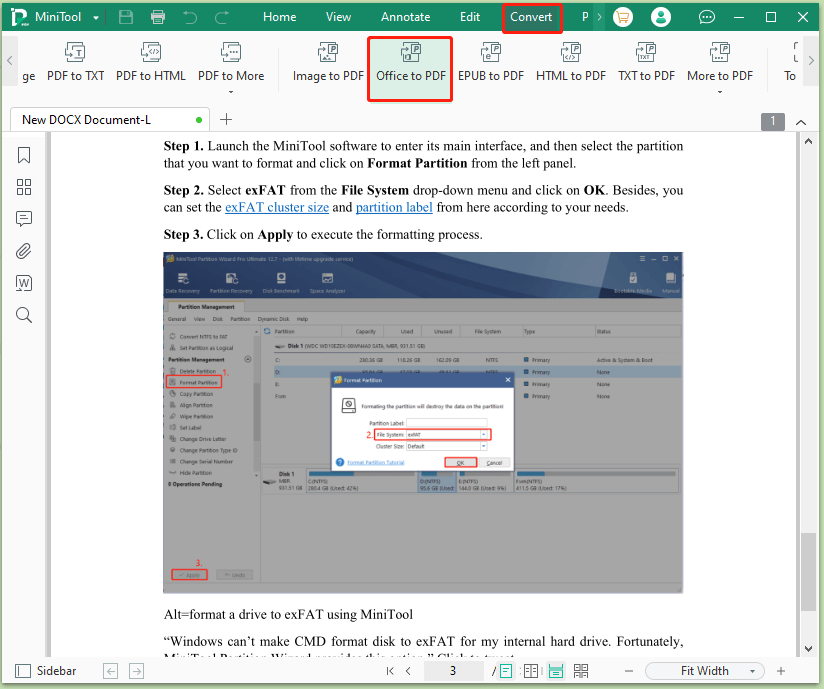 click Office to PDF on MiniTool