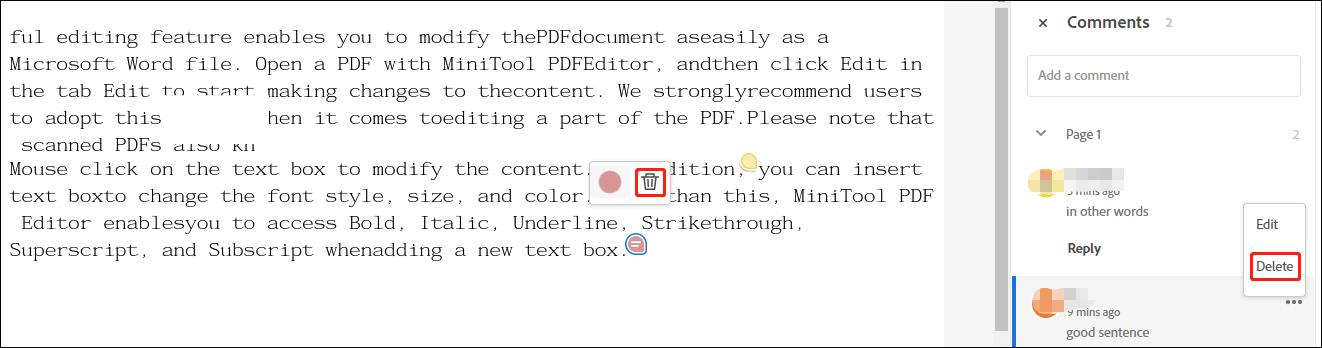 remove comments from PDF