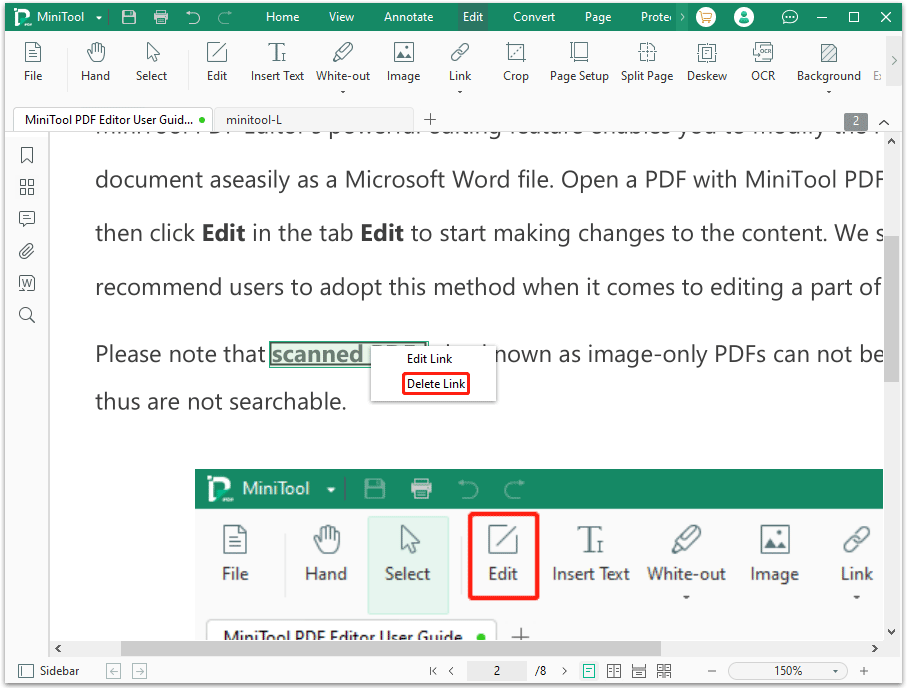 remove hyperlink in PDF with MiniTool PDF Editor