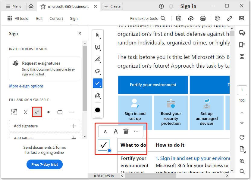 add checkmark to PDF