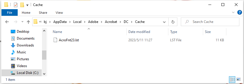 delete Cache data in Acrobat