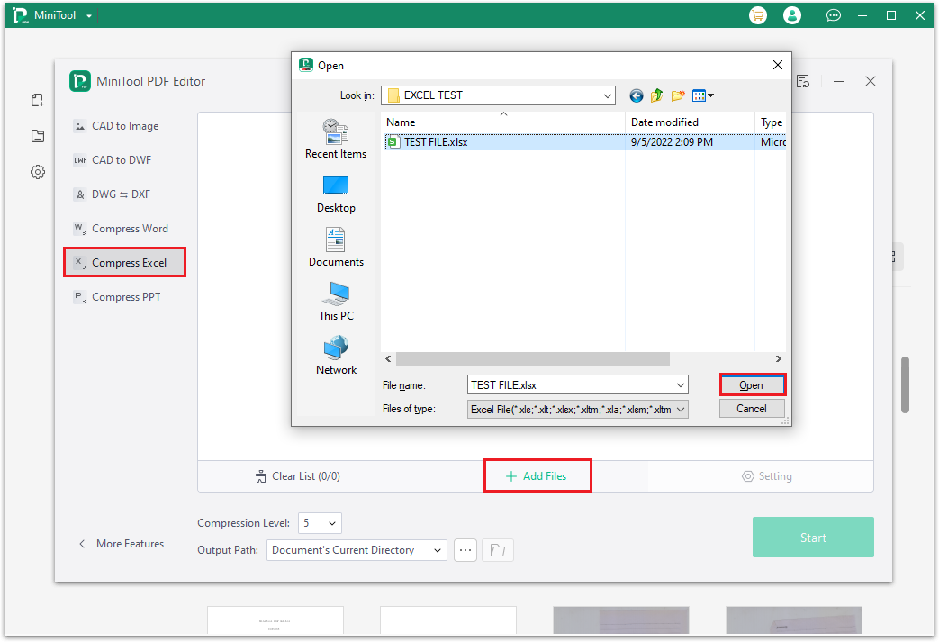 add the target Excel file to the compressing list