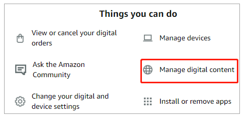 click Manage digital content on Amazon