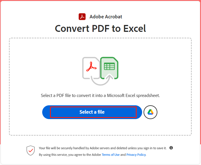 convert PDF to Excel online using Adobe