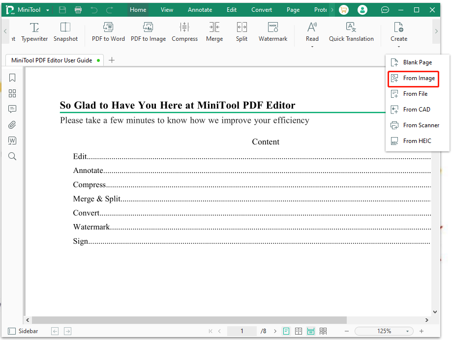 create PDF from image using MiniTool PDF Editor