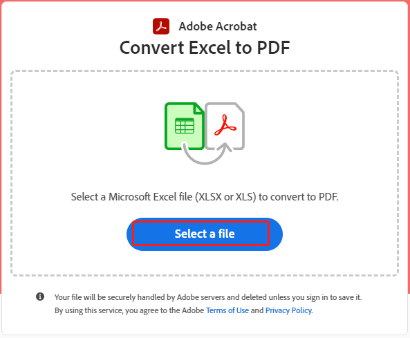 convert Excel to PDF using Adobe Acrobat online