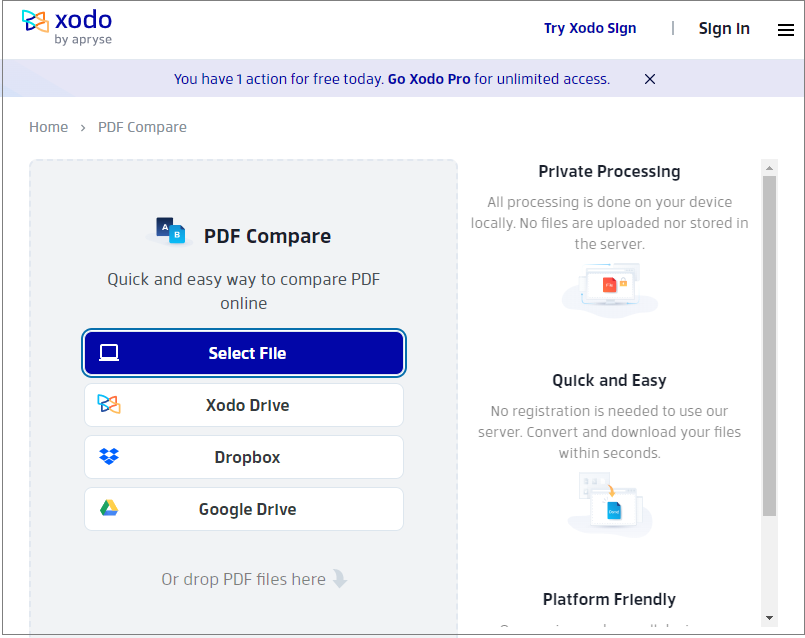 Xodo’s Online PDF Compare Tool