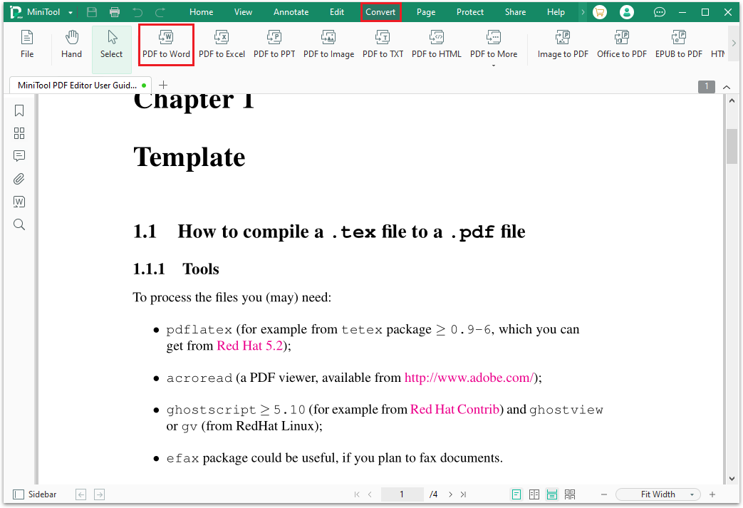 go to Convert tab and click on PDF to Word