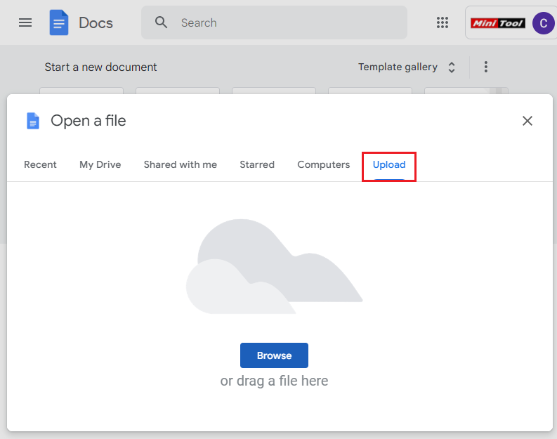 drag the converted file here to open it on Google Docs