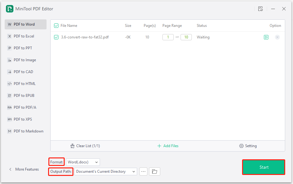 configure the conversion settings and click Start