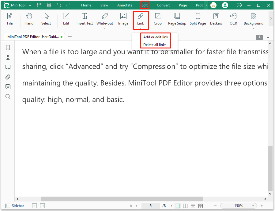 add/edit/remove links with MiniTool PDF Editor