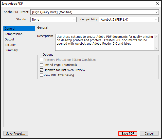 further configure PDF settings
