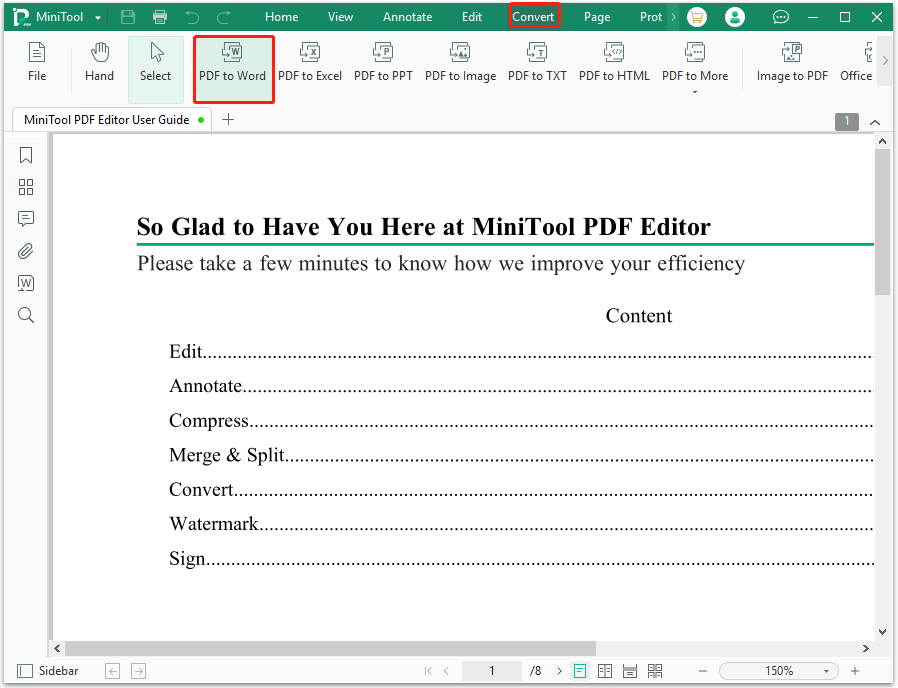 click on PDF to Word
