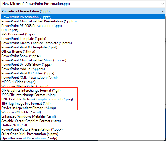 select an image format