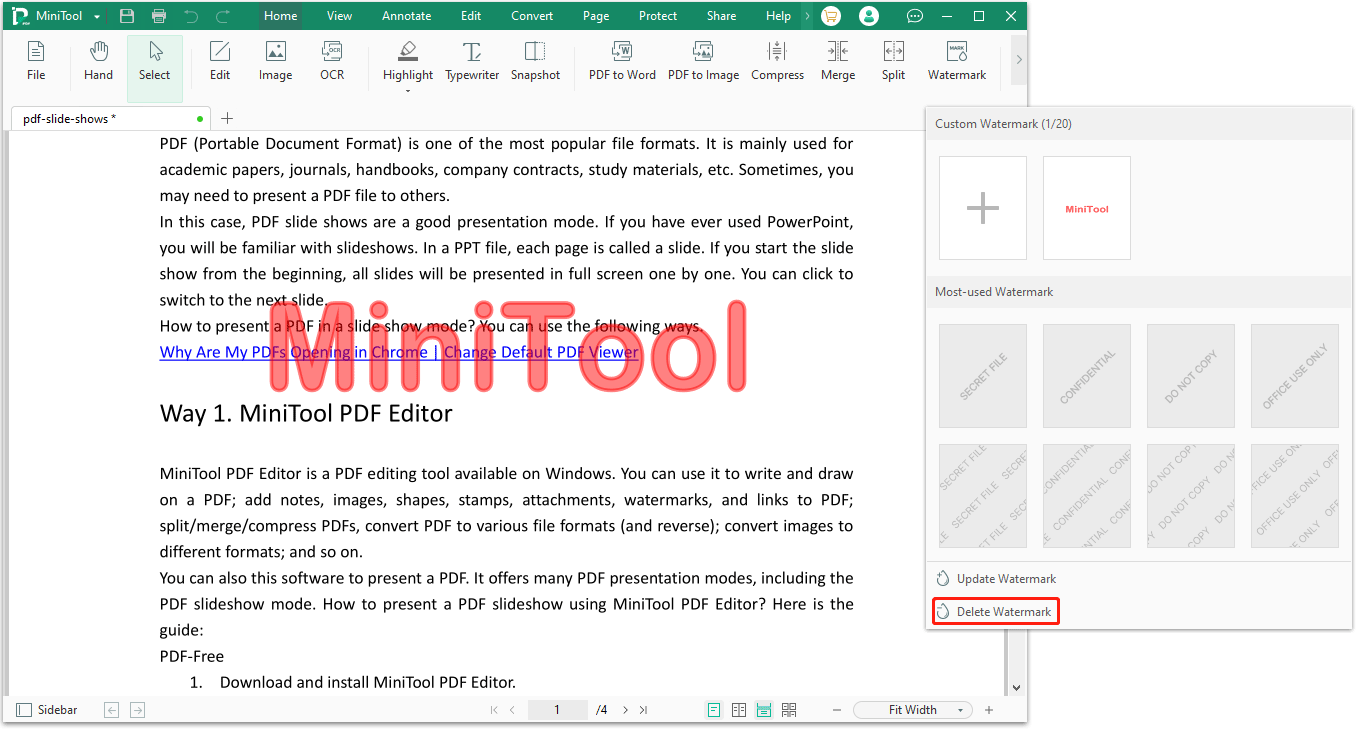 delete watermark from PDF