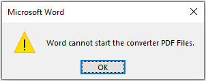 Word cannot start the converter PDF Files