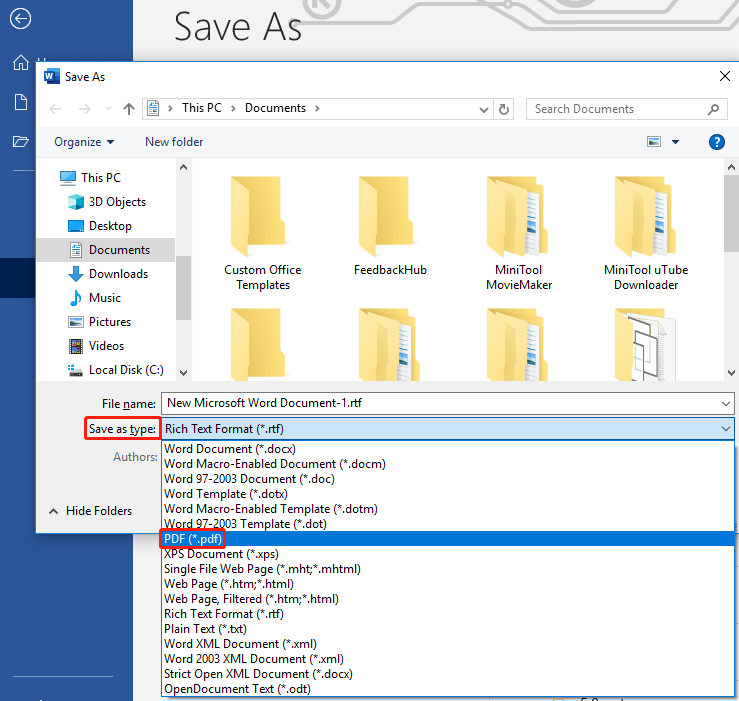save WordPad as PDF