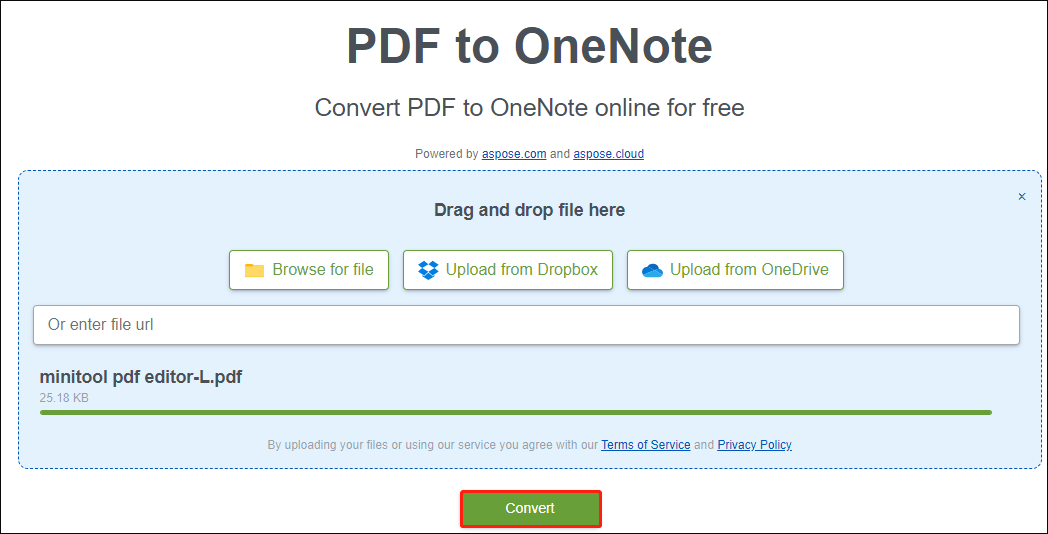 convert PDF to OneNote with an online tool