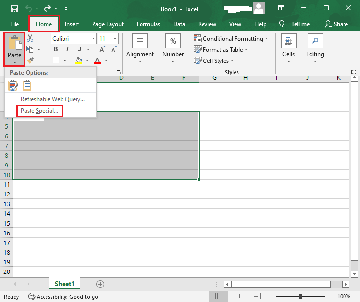 paste the data into Excel