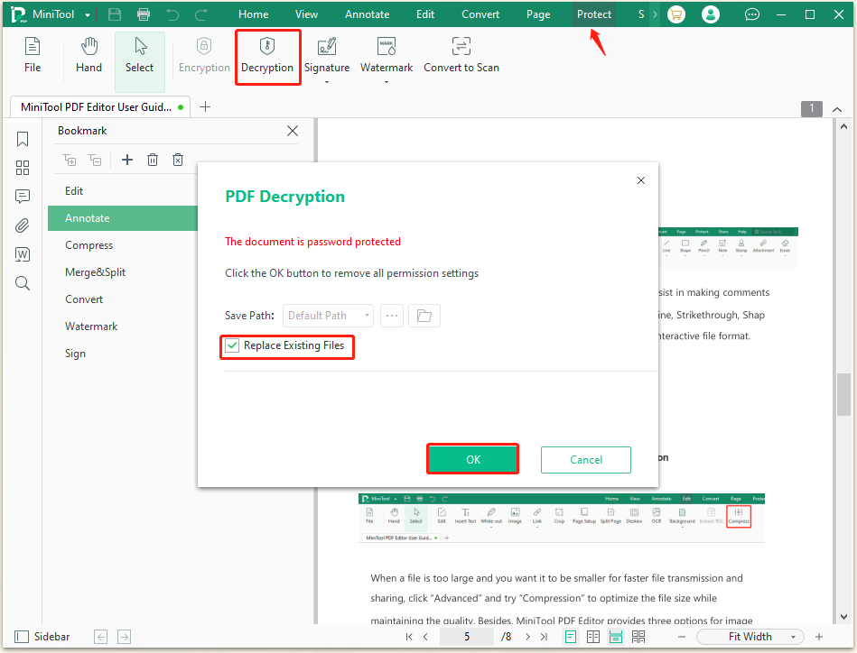 decrypt PDF using MiniTool