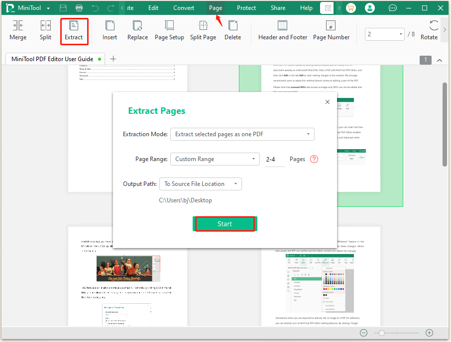 extract pages from PDF using MiniTool