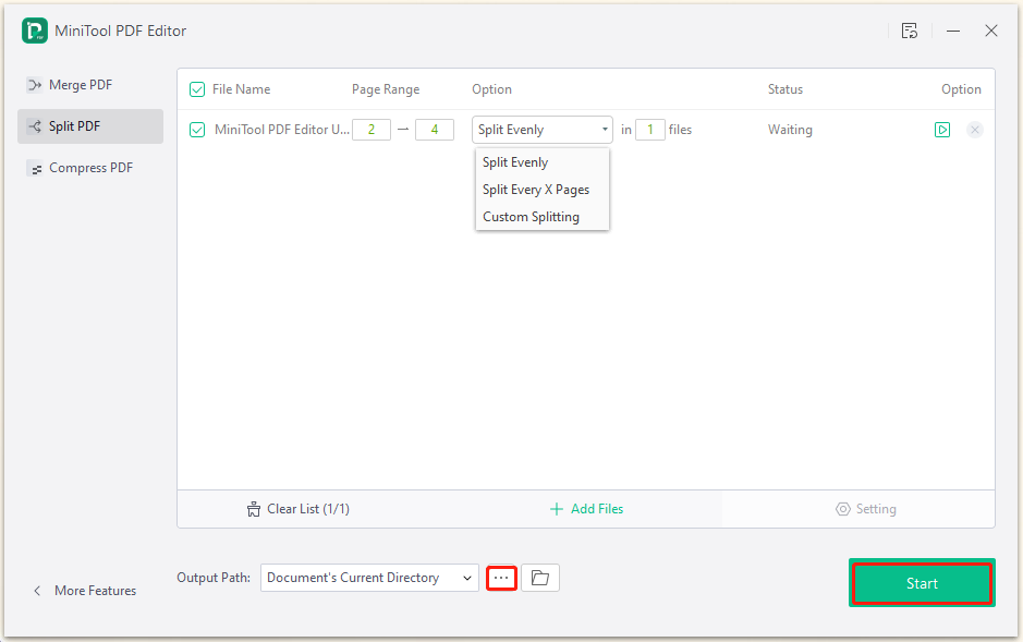 split pages of a PDF using MiniTool