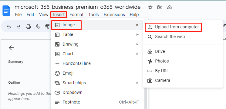 insert PDF into Google Doc as an image