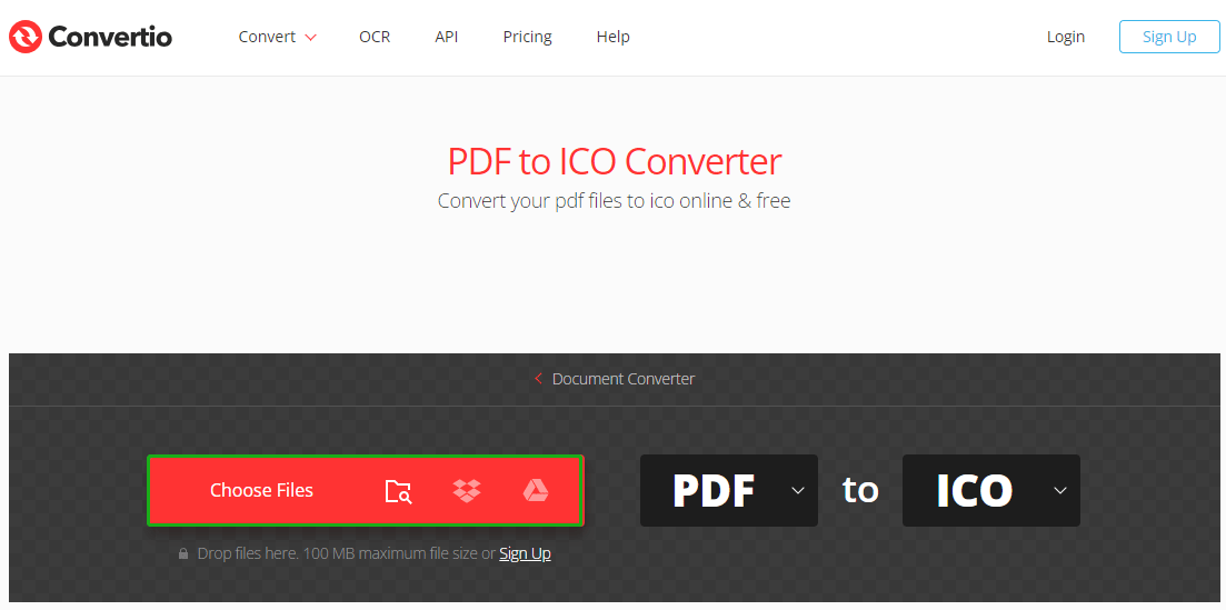 convert PDF to ICO with Convertio
