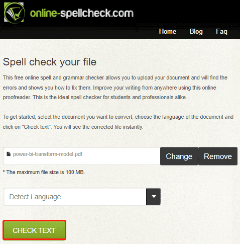 spell check via the online tool