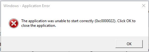 Adobe The application was unable to start correctly 0xc0000022