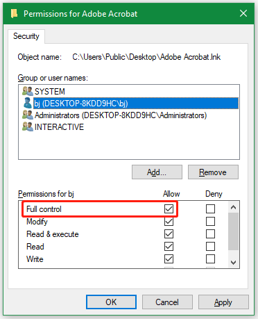 change permissions for Adobe Acrobat
