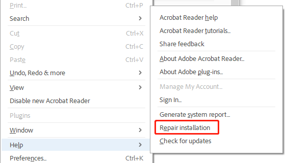 repair installation of Adobe Reader